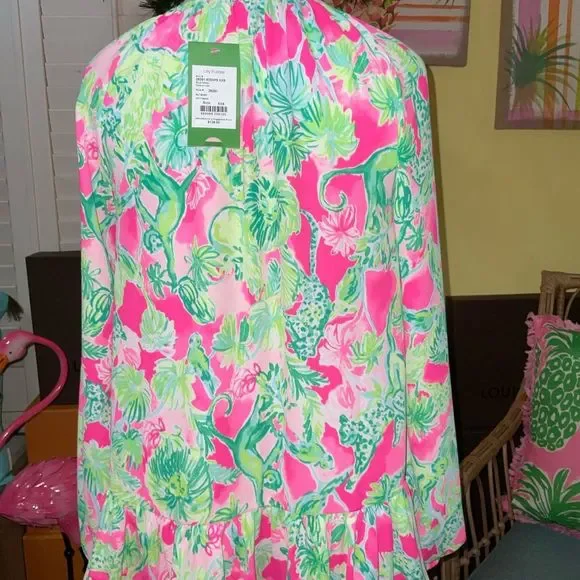 Lilly Pulitzer NWT Tensley Silk Top Raz Berry Catty Shack $128 Size XXS - Picture 3 of 14
